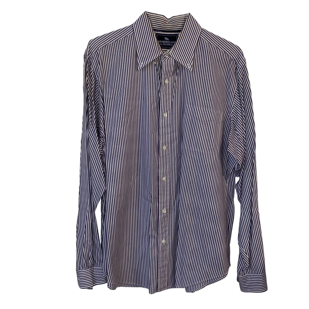 Men’s AMERICAN LIVING 100% Cotton Button Down Shirt XL Purple & White Striped